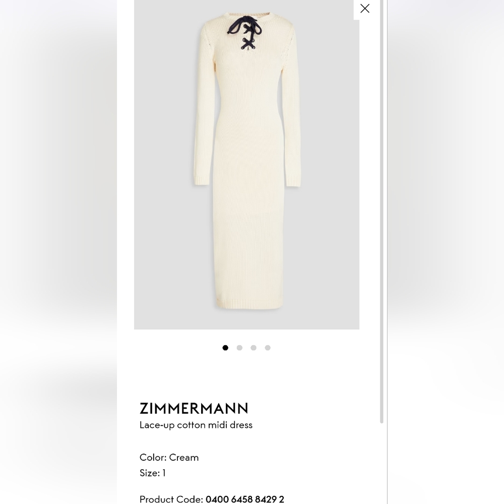 Zimmermann Cream Long Sleeve Midi Dress